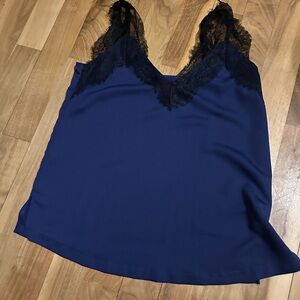 Elegant Navy Blue Lace Trim Camisole